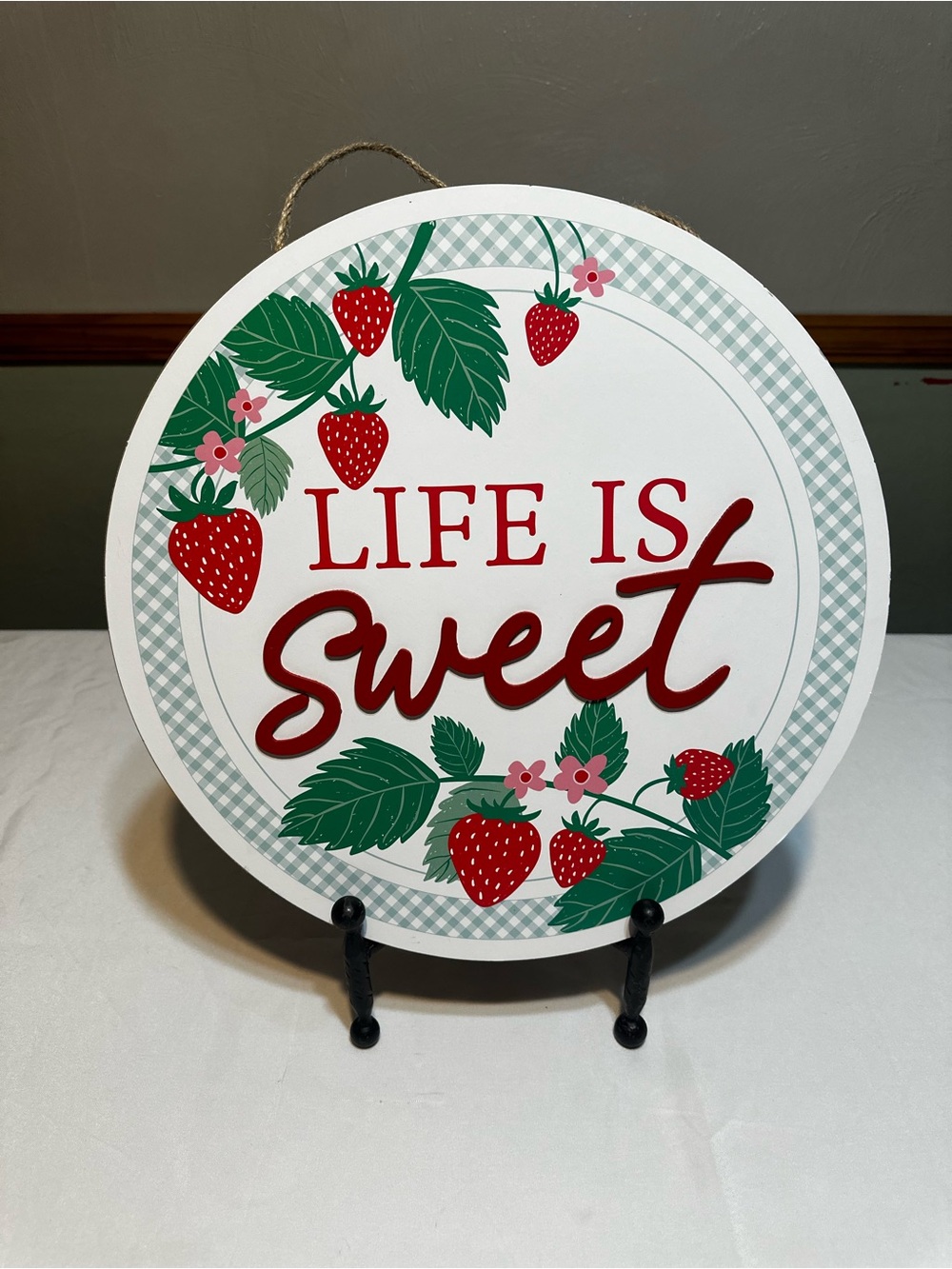 Life Is Sweet Strawberry Round Wall Sign - Red & Green